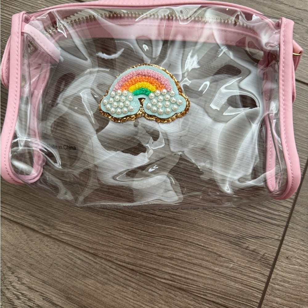 Stoney Clover Lane Pink Transparent Bag with Rainbow Patch